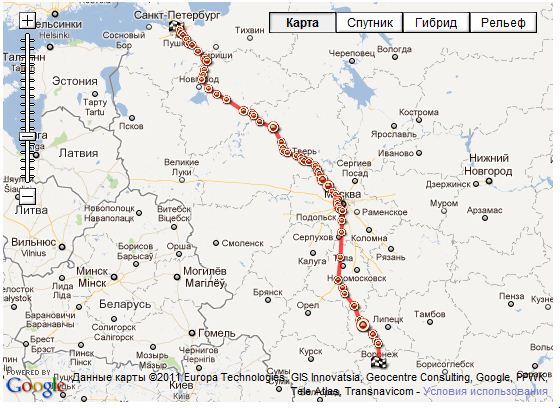 Воронеж нижний новгород маршрут на машине карта